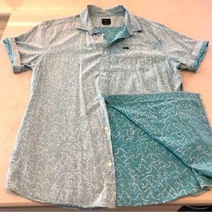 🔥 LAST CHANCE RVCA Men’s XL Button down Shirt Teal Wave Print